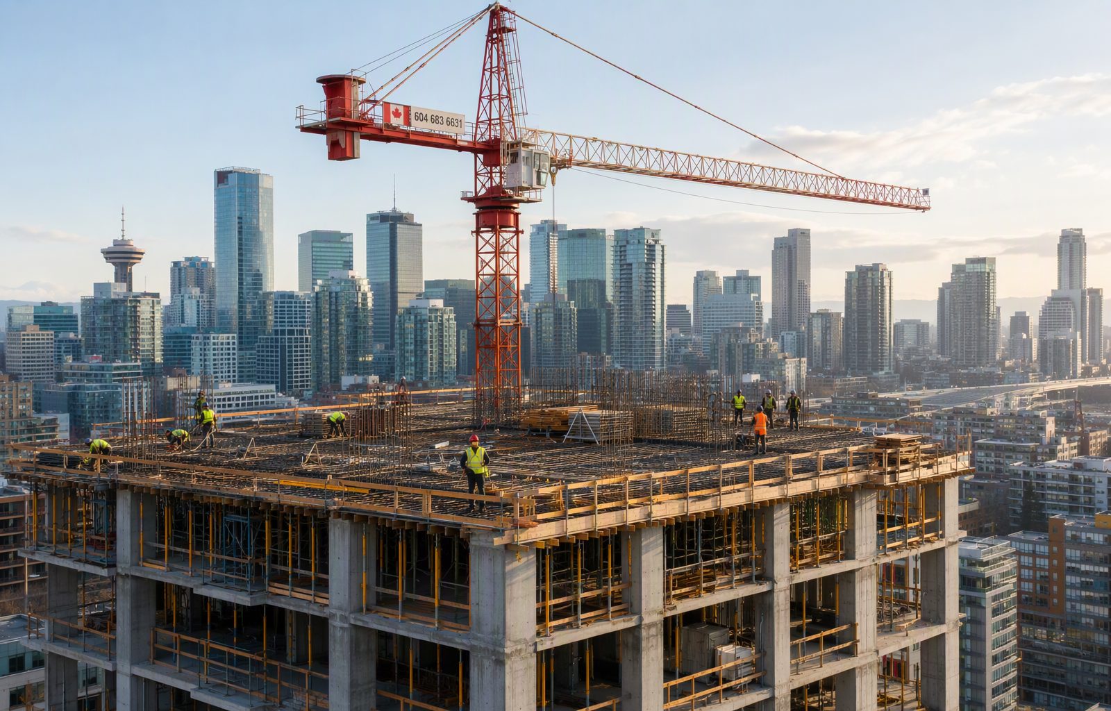 Tower crane over a high-rise construction site