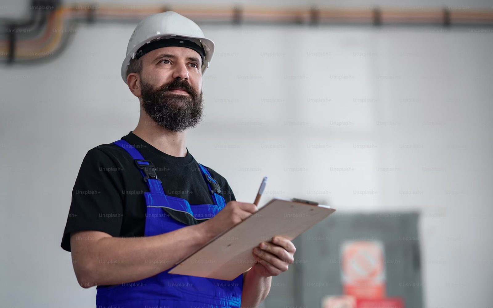 Safety professional in hard hat reviewing a compliance checklist